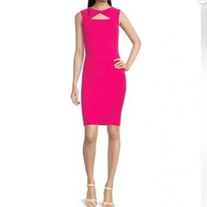 Pink Calvin Klein Sleeveless Knotted Cut-Out Crew Neck Dress - Size 8